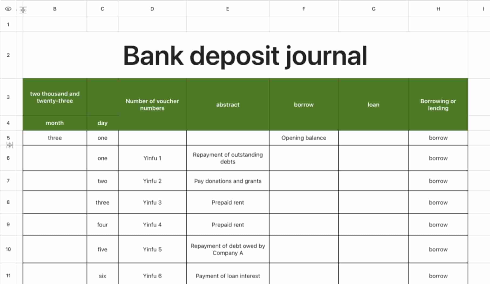 Bank deposit bookkeeping 1